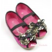 Sparkle Hot Pink Black Bow Crystal Open Toe Shoes 777-20Hot Pink 